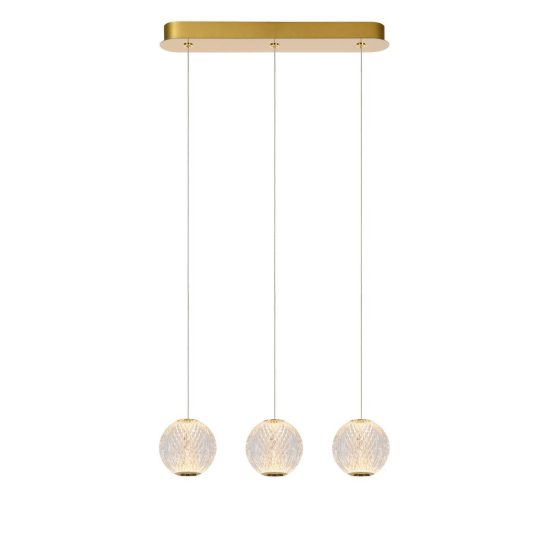 Lampadario con 3 pendenti lineare per soggiorno contemporaneo trasparente oro led 14,1w 2700k