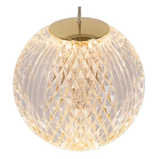 Lampadario con 3 pendenti lineare per soggiorno contemporaneo trasparente oro led 14,1w 2700k