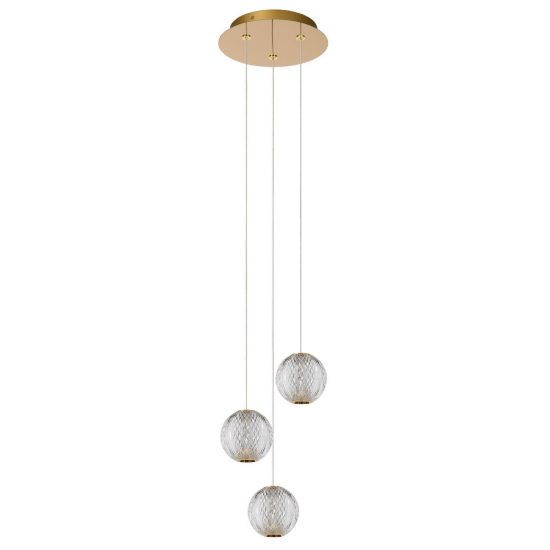 Lampadario con 3 pendenti a cascata per soggiorno contemporaneo trasparente oro led 14,1w 2700k