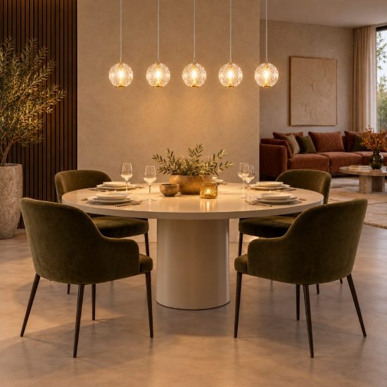 Lampadario con 5 pendenti lineare per soggiorno contemporaneo trasparente oro led 23,5w 2700k
