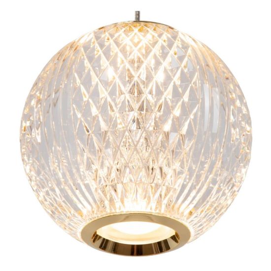 Lampadario con 5 pendenti a grappolo per soggiorno contemporaneo trasparente oro led 23,5w 2700k