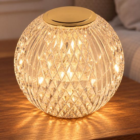 Abat-jour a sfera per comodino contemporaneo trasparente oro led 1,5w 2700k dimmerabile ricaricabile