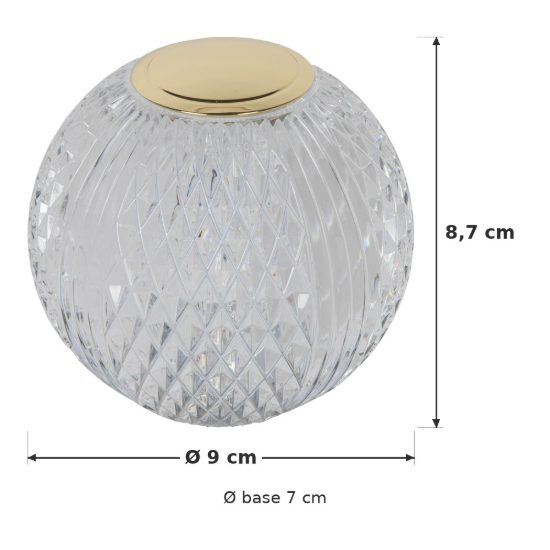 Abat-jour a sfera per comodino contemporaneo trasparente oro led 1,5w 2700k dimmerabile ricaricabile