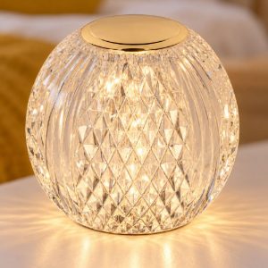 Abat-jour a sfera per comodino contemporaneo trasparente oro led 2w 2700k dimmerabile ricaricabile