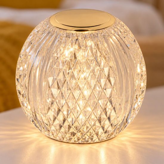 Abat-jour a sfera per comodino contemporaneo trasparente oro led 2w 2700k dimmerabile ricaricabile