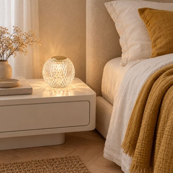 Abat-jour a sfera per comodino contemporaneo trasparente oro led 2w 2700k dimmerabile ricaricabile