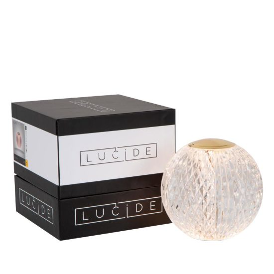 Abat-jour a sfera per comodino contemporaneo trasparente oro led 2w 2700k dimmerabile ricaricabile