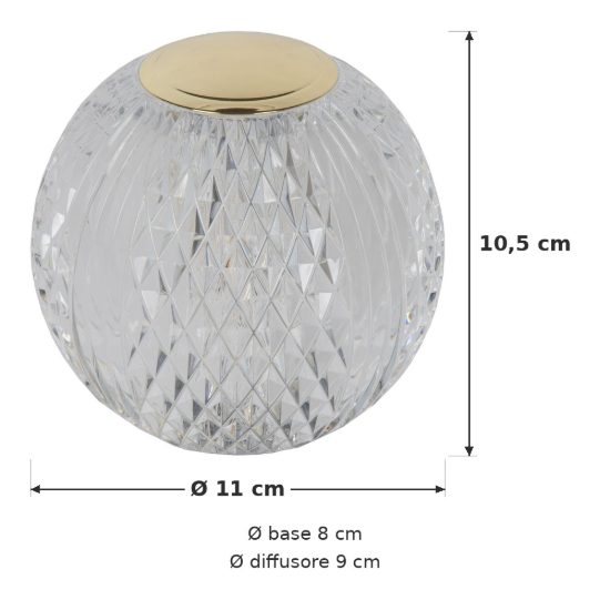 Abat-jour a sfera per comodino contemporaneo trasparente oro led 2w 2700k dimmerabile ricaricabile