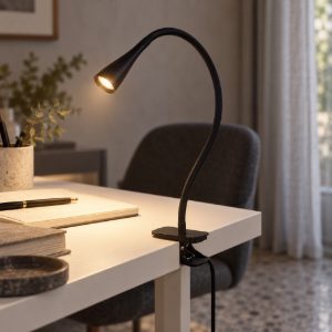 Lampada da scrivania con pinza e braccio flessibile per studio moderna nero led 4w 3000k dimmerabile