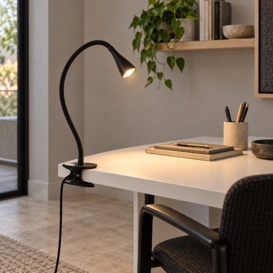 Lampada da scrivania con pinza e braccio flessibile per studio moderna nero led 4w 3000k dimmerabile