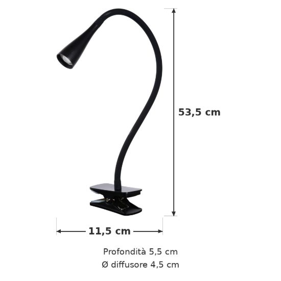 Lampada da scrivania con pinza e braccio flessibile per studio moderna nero led 4w 3000k dimmerabile