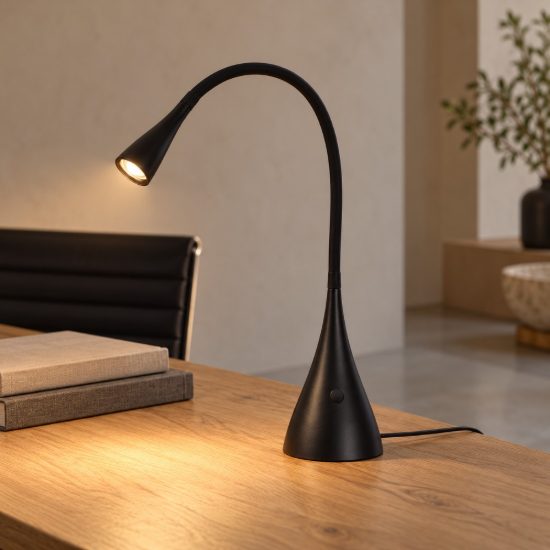 Lampada da scrivania con braccio flessibile per studio moderna nero led 4w 3000k dimmerabile