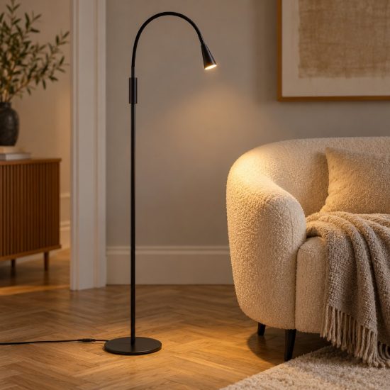 Piantana da lettura con braccio flessibile per soggiorno moderna nero led 4w 3000k dimmerabile