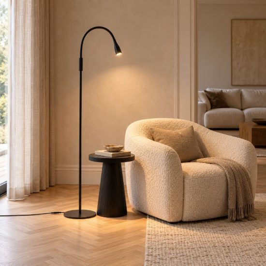Piantana da lettura con braccio flessibile per soggiorno moderna nero led 4w 3000k dimmerabile