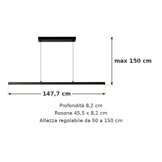 Lampadario a barra lineare grande per soggiorno moderno nero led 36w 2700k