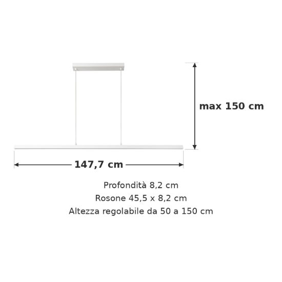 Lampadario a barra lineare grande per salotto moderno bianco led 36w 2700k