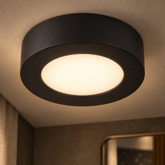 Plafoniera rotonda moderna nero led 8w 3000k ip44