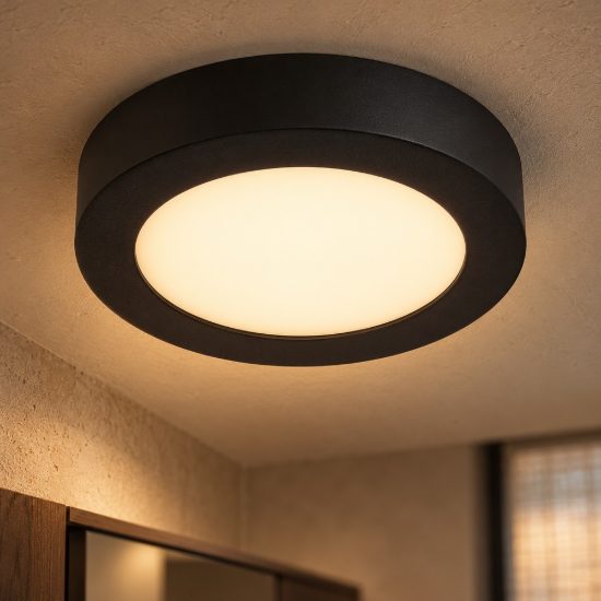 Plafoniera rotonda moderna nero led 12w 3000k ip44