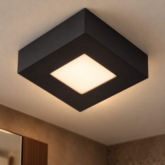 Plafoniera quadrata moderna nero led 8w 3000k ip44