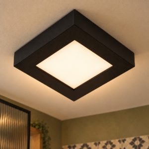 Plafoniera quadrata moderna nero led 15w 3000k ip44