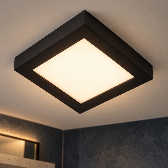 Plafoniera quadrata moderna nero led 22w 3000k ip44