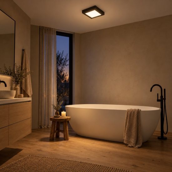 Plafoniera quadrata moderna nero led 22w 3000k ip44