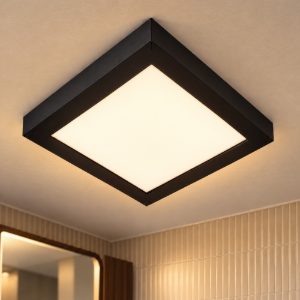 Plafoniera quadrata moderna nero led 30w 3000k ip44