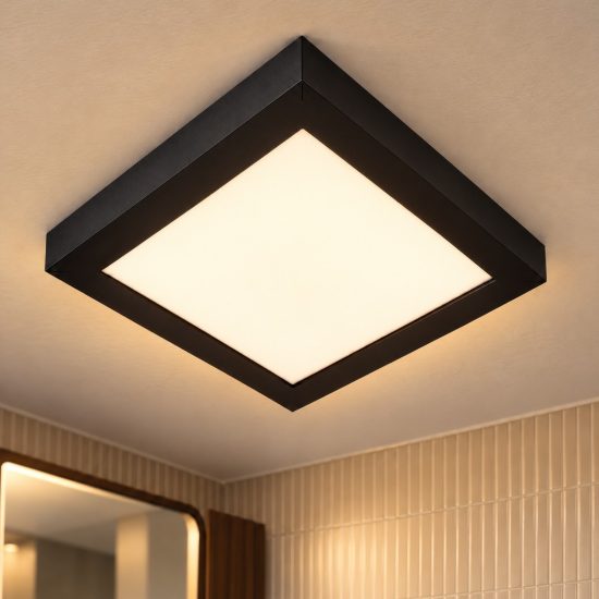 Plafoniera quadrata moderna nero led 30w 3000k ip44