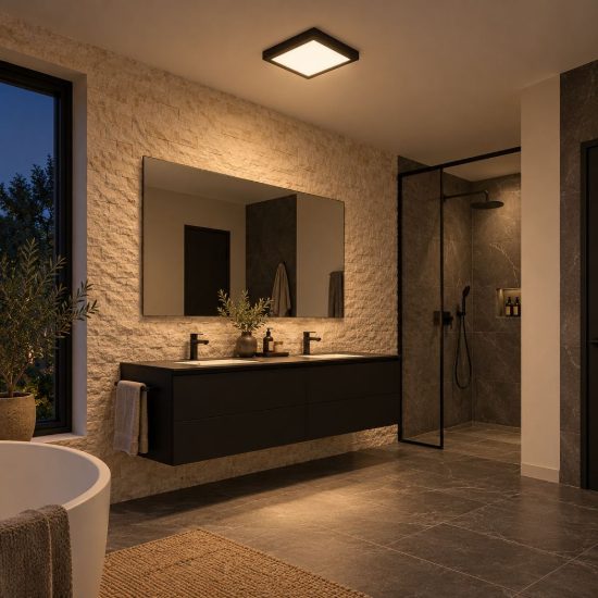 Plafoniera quadrata moderna nero led 30w 3000k ip44