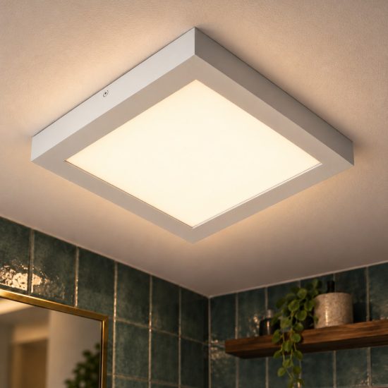 Plafoniera quadrata per bagno moderna bianco led 30w 3000k ip44