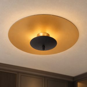 Plafoniera a disco contemporanea nero oro led 9w 3000k