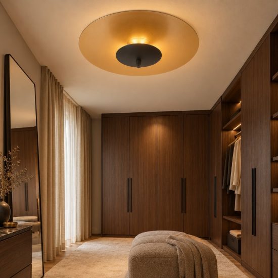 Plafoniera a disco contemporanea nero oro led 9w 3000k