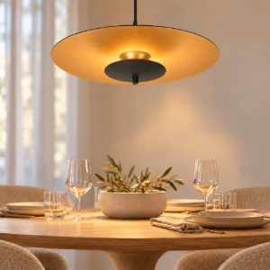 Lampadario a sospensione a disco per sala da pranzo contemporaneo nero oro led 9w 3000k