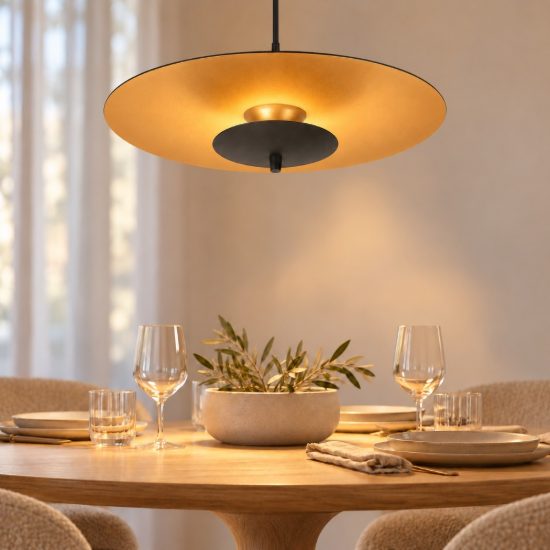 Lampadario a sospensione a disco per sala da pranzo contemporaneo nero oro led 9w 3000k