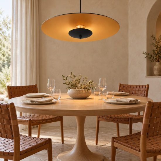 Lampadario a sospensione a disco per sala da pranzo contemporaneo nero oro led 9w 3000k