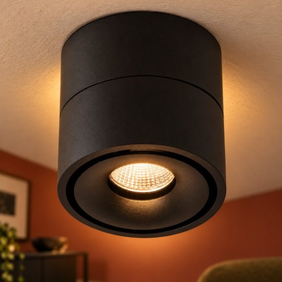 Faretto da soffitto per soggiorno orientabile moderno nero led 10w 2700k