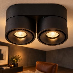Plafoniera con 2 faretti orientabili moderna ovale nero led 20w 2700k