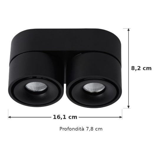 Plafoniera con 2 faretti orientabili moderna ovale nero led 20w 2700k