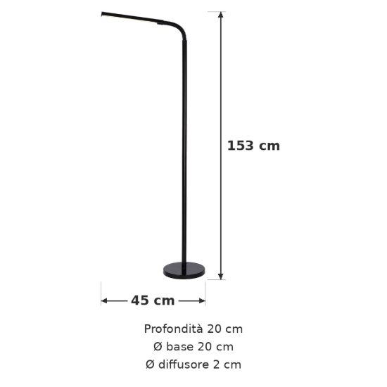 Lampada da terra da lettura per soggiorno moderna nero led 6w 2700k