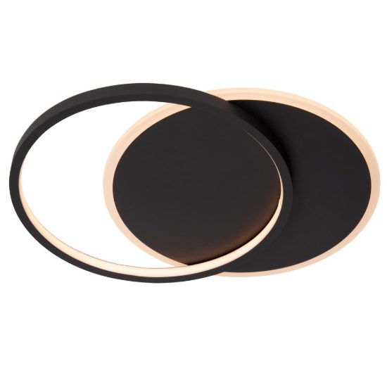 Plafoniera con anello e disco moderna nero led 24w 2700k dimmerabile