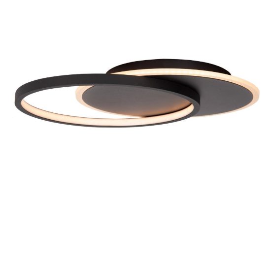 Plafoniera con anello e disco moderna nero led 24w 2700k dimmerabile