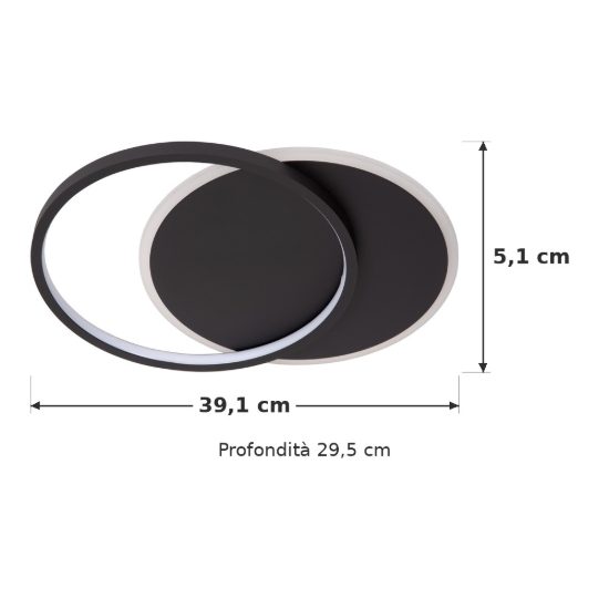 Plafoniera con anello e disco moderna nero led 24w 2700k dimmerabile
