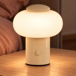 Abat-jour ovale per comodino moderno crema led 0,8w 2700k touch dimmer ricaricabile
