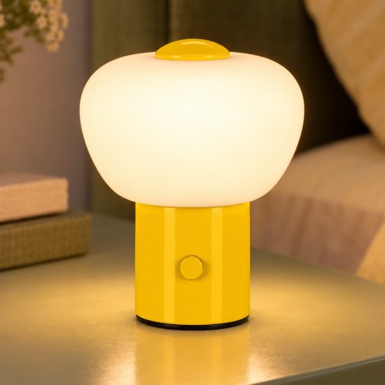 Abat-jour a cupola per comodino moderno giallo led 0,8w 2700k touch dimmer ricaricabile