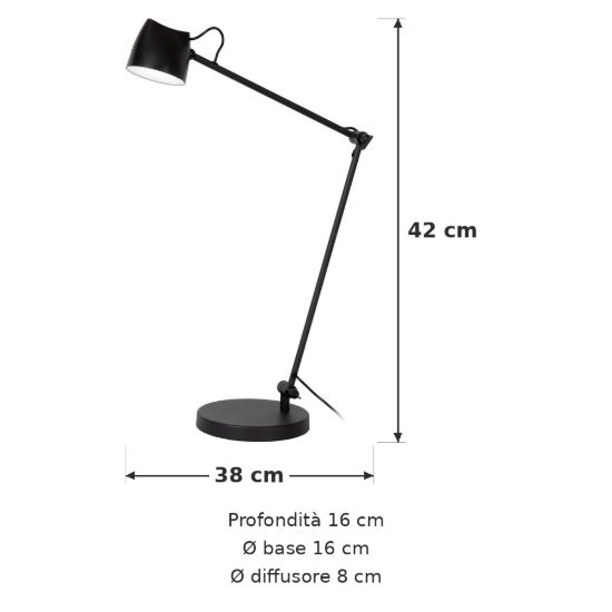 Lampada da scrivania a braccio per studio moderna nero led 8w 2700k touch dimmer