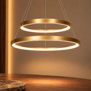 Lampadario a sospensione ad anelli per sala da pranzo contemporaneo oro opalino led 92w 2700k