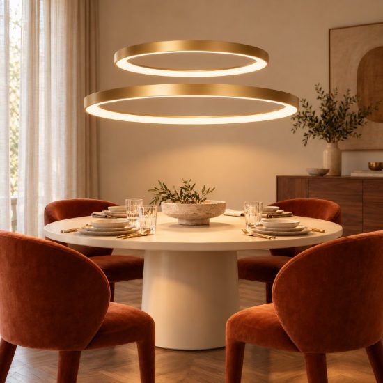 Lampadario a sospensione ad anelli per sala da pranzo contemporaneo oro opalino led 92w 2700k