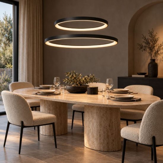 Lampadario a sospensione ad anelli per sala da pranzo moderno nero opalino led 92w 2700k