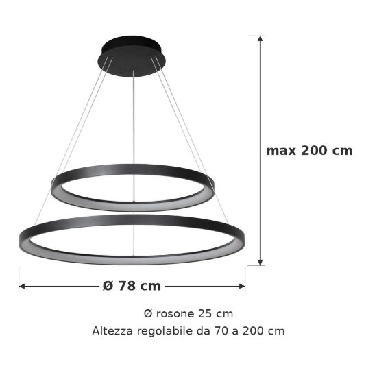 Lampadario a sospensione ad anelli per sala da pranzo moderno nero opalino led 92w 2700k