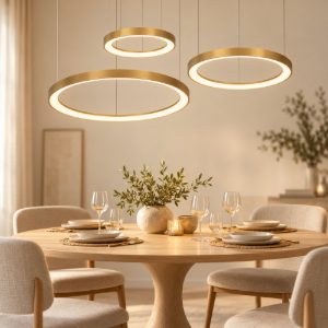 Lampadario a sospensione ad anelli per sala da pranzo contemporaneo oro opalino led 120w 2700k